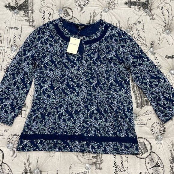 Lucky Brand Floral Pintuck Cotton Peasant Blouse - Picture 4 of 12